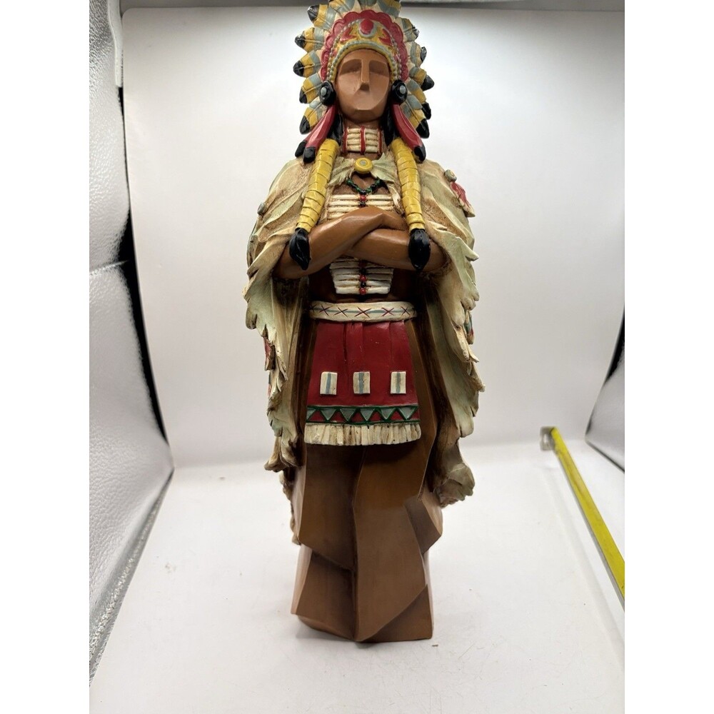 13” Pacific Rim Resin "Cubist" American Indian Thanksgiving Decor 1990s Vintage